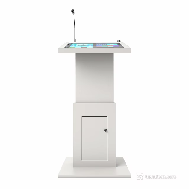 Public Self Service Information Kiosk With White Countertop Display And Lockable Cabinet 3d model 