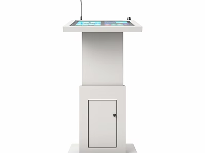 Public Self Service Information Kiosk With White Countertop Display And Lockable Cabinet 3d model