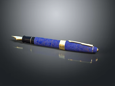 Elegant Blue Fountain Pen With Gold Accents And Sleek Premium Design 3d model