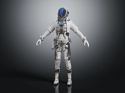 Futuristic Astronaut In White Spacesuit With Blue Helmet 3D Render Isolated On Dark Background 3d model