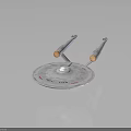 Space Exploration Starship Model With Disc Hull Twin Engines Red Lines And NCC 1701 Markings