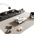 Modern Leather Sofa and Coffee Table with Marble Floor Lamp and Single Chair on Rug