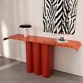 Stylish Red Console Table With Black Table Lamp White Vase And Zebra Pattern Artwork 3d model