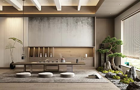 New Chinese Style Tea Room Tea Room Landscape Tea Room Landscape Sketch 3d model