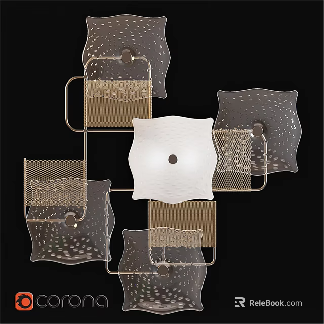 Contemporary Ceiling Light With Geometric Glass Panels And Metal Frame Design 3d model 