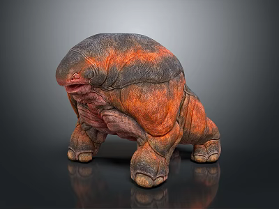 Decorative Ornament Figurine Creature Shaped With Orange Gray Textured Surface Fantasy Bulky Body And Thick Legs 3d model