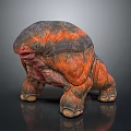 Decorative Ornament Figurine Creature Shaped With Orange Gray Textured Surface Fantasy Bulky Body And Thick Legs