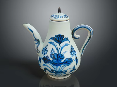 Traditional Blue and White Porcelain Teapot With Floral Pattern And Elegant Design 3d model