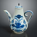 Traditional Blue and White Porcelain Teapot With Floral Pattern And Elegant Design