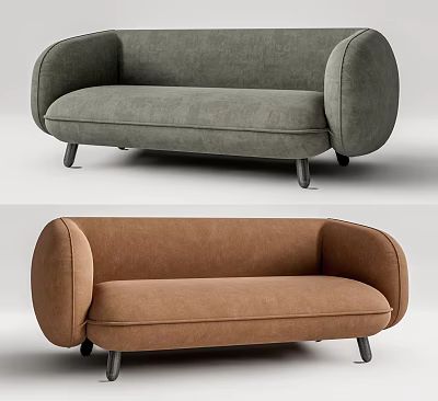 Modern Multi Seat Sofa with Curved Arms Gray and Brown Upholstered Design 3d model