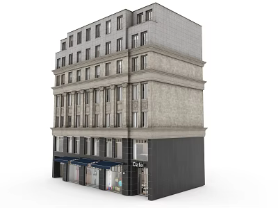 European Style Building With Multi Story Stone Facade Ground Floor Shops And Windows 3d model
