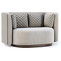 Light Gray Curved Sectional Sofa With Diamond Patterned Cushions And Wooden Base 3d model