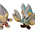 Chibi Ultraman and Monster Sculptures With Detailed Silver Blue Gold Designs