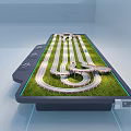 Toy Race Track Equipment with Green Grass Surface White Curved Tracks and Bottom Control Knobs