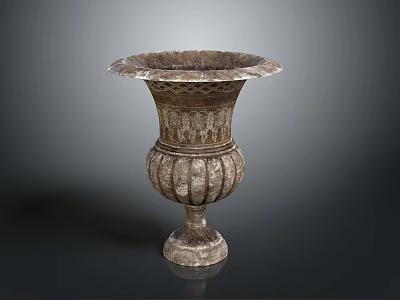 Elegant Indoor Plant In Antique Carved Stone Vase With Intricate Patterns 3d model