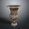 Elegant Indoor Plant In Antique Carved Stone Vase With Intricate Patterns