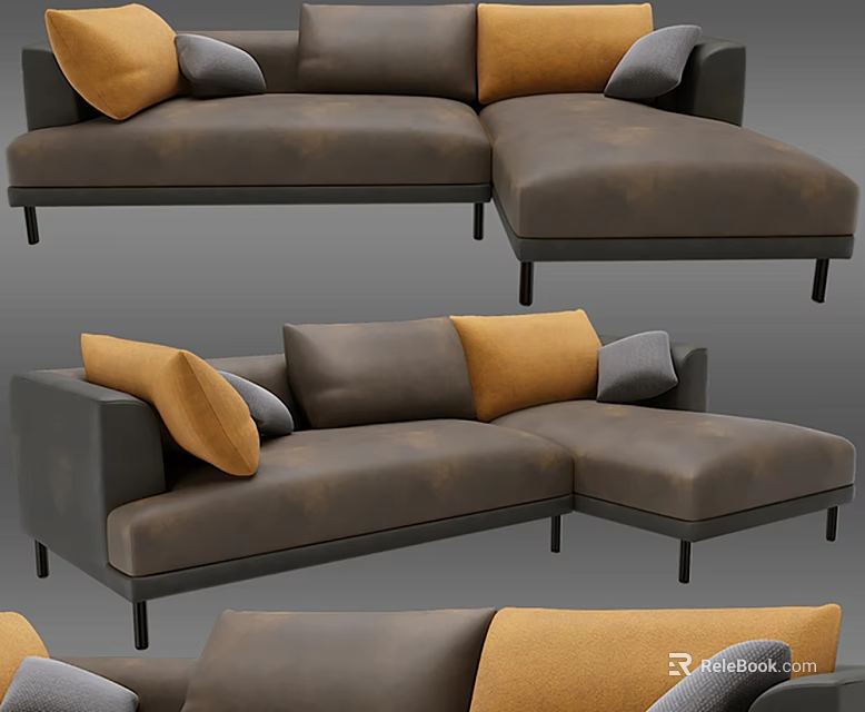 L Shaped Sectional Sofa With Yellow And Gray Pillows Modern Design 3d model