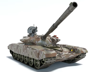 Military Armored Tank Featuring Camouflage Paint Long Cannon Turret And Tracks 3d model