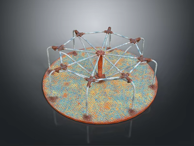 Circular Metal Equipment With Colorful Textured Base And Rustic Support Frames 3d model