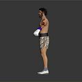 Shirtless Man With Tattoos Wearing Purple White Boxing Gloves And Leopard Print Shorts