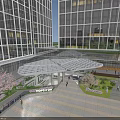 Modern Architectural Canopy At Building Entrance With Metal Frame And Glass Roof