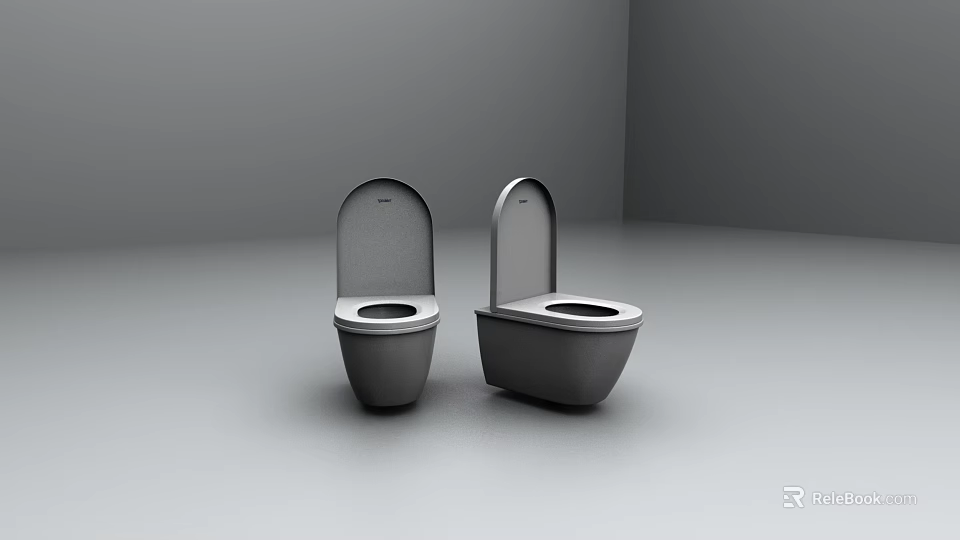 Two Modern Gray Toilets With Open Lids In Minimalist Setting 3d model 