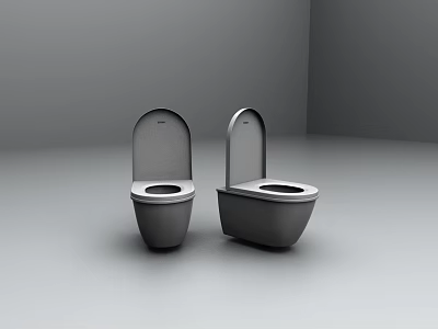 Two Modern Gray Toilets With Open Lids In Minimalist Setting 3d model