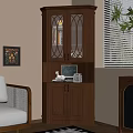 Wooden Display Cabinet With Decorative Items Sofa And Wall Painting In Cozy Living Room