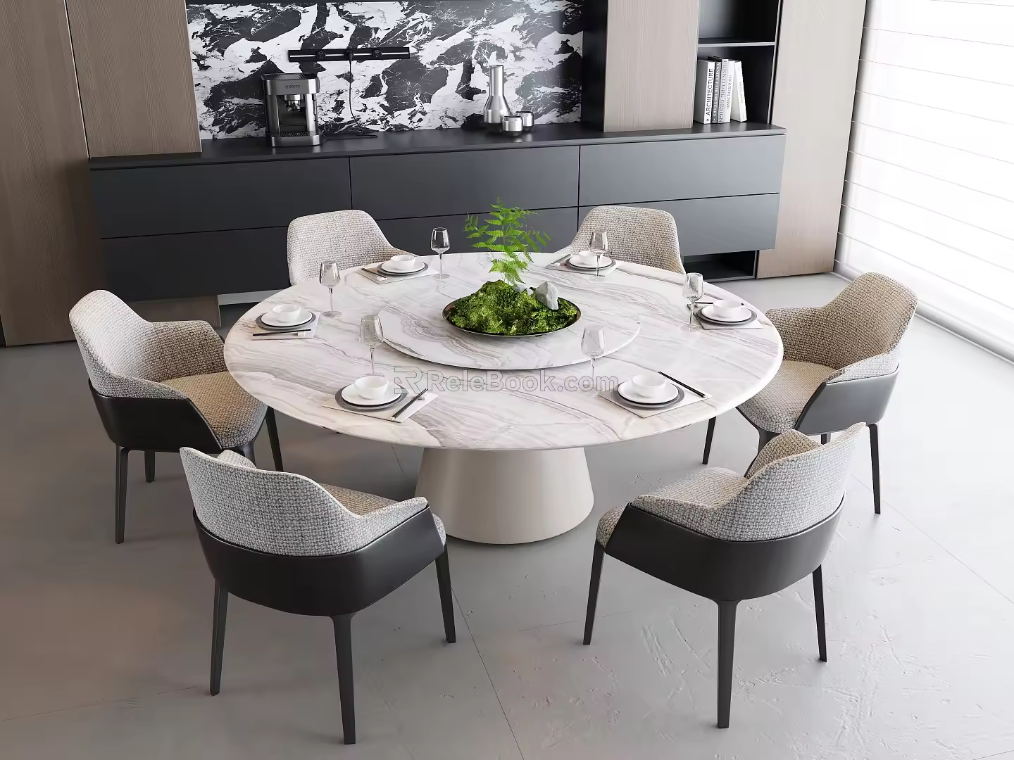 Modern Italian Dining Table and Chair Dining Table and Chair Combination Round Dining Table and Chair Round Dining Table Marble Dining Table Leather Dining Chair Dining Table Ornaments 3d model