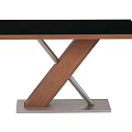 Modern Dining Table With Black Tabletop And Wooden X Shaped Legs On Metal Base