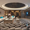 Luxurious KTV Lounge With Starry Ceiling Comfortable Sofa And Multiple TV Screens 3d model