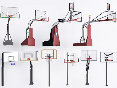Different Basketball Hoop Designs With Various Stand Structures For Sports Areas 3d model