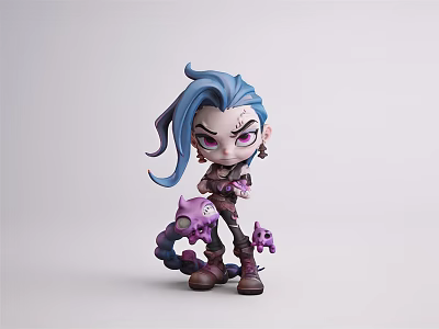 Stylish Collectible Doll With Blue Hair Purple Eyes And Purple Accessories 3d model
