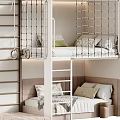 Modern Playful Children Bunk Bed With Safety Net Climbing Ladder And Cozy Bedding Set