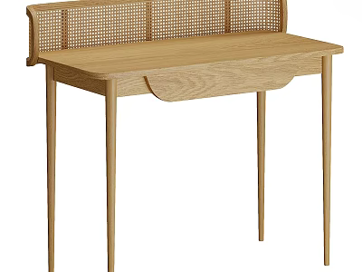 Modern Light Oak Desk With Woven Back Panel Slim Legs And Minimalist Design 3d model