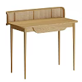 Modern Light Oak Desk With Woven Back Panel Slim Legs And Minimalist Design