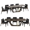 Modern Wooden Dining Table Set With Dark Upholstered Chairs And Unique Base Design