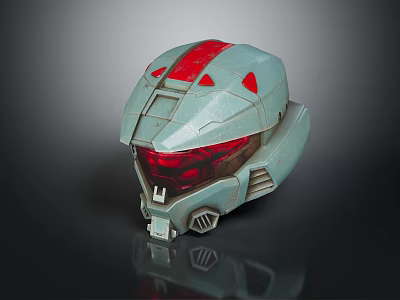 Light Blue Helmet With Red Accents And Futuristic Design Elements 3d model