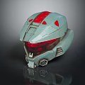 Light Blue Helmet With Red Accents And Futuristic Design Elements