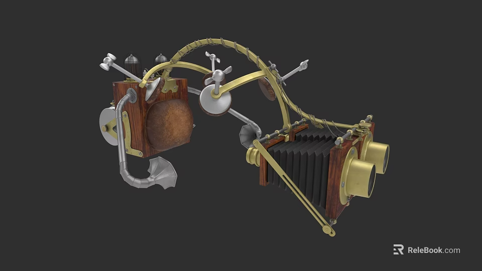 Vintage Electronic Device With Wooden Case Metal Components And Mechanical Parts 3d model 