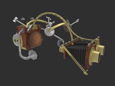 Vintage Electronic Device With Wooden Case Metal Components And Mechanical Parts 3d model