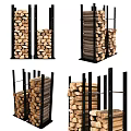 Stone And Wood Firewood Storage Rack With Neatly Stacked Logs