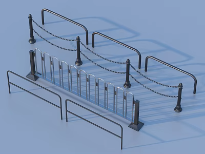 Modern Metal Railings Featuring Chain Links Support Posts and Safety Design 3d model