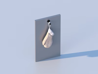 Off White Knitted Glove Hanging On Gray Board For Everyday Home Use 3d model