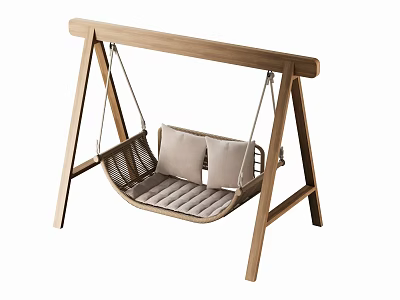 Outdoor Play Equipment Wooden Swing With Rattan Seat And Light Colored Cushions Modern Design 3d model