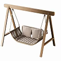Outdoor Play Equipment Wooden Swing With Rattan Seat And Light Colored Cushions Modern Design
