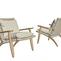 Pair of Woven Accent Chairs with Wooden Frame and Striped Seat Cushions