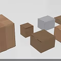Various Sizes And Colors Of Cardboard Boxes Arranged On White Background 3d model