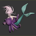 Game And Movie Character Mermaid With Pink Hair Green Tail Hugging Purple Octopus