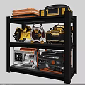 Heavy Duty Storage Shelf With Power Tools Generator Air Compressor And Stacked Equipment